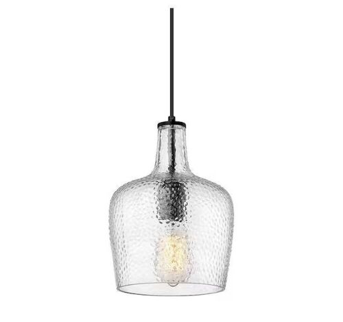 Lot of (2) JAZAVA 60-Watt 1-Light Pendant Light with Clear Hammered Glass Shade - Lot 1086