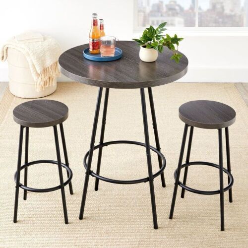 3-Piece Bistro Set Modern Round Counter Height Dining Set w/ 2 Stools - Lot 767
