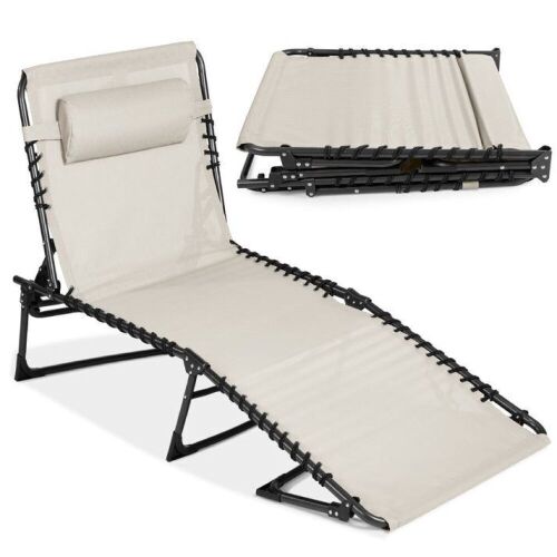Portable Patio Chaise Lounge Chair Outdoor Recliner w/ Pillow - Lot 121