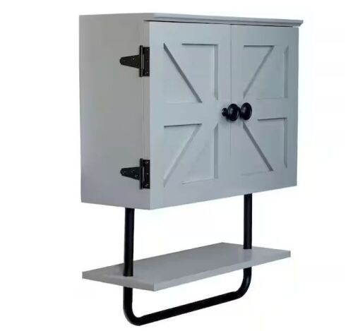 Excello 17-in. W x 21-in. H x 7-in. D Barndoor Bathroom Wall Cabinet in Gray - Lot 1148