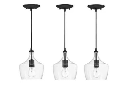 Hukoro 1-Light Black Kitchen Island Pendant with Clear Glass, 3-Pack - Lot 321