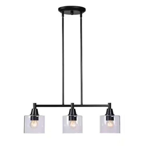 Hampton Bay Oron 3-Light Black Linear Island Pendant Hanging Light with Clear Glass Shades - Lot 325