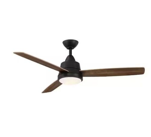 Hampton Bay Caprice 52 in. Integrated LED Indoor Matte Black Ceiling Fan with Light Kit and Remote Control - Lot 401