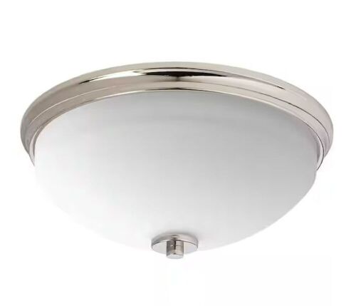 Progress Lighting Replay 2-Light Polished Nickel Flush Mount with Etched White Glass - Lot 524