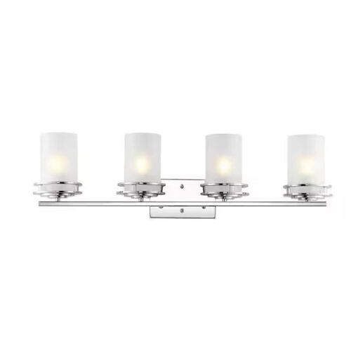 JONATHAN Y Fairfax 32 in. 4-Light Chrome Metal/Frosted Glass Contemporary Glam LED Vanity Light - Lot 529
