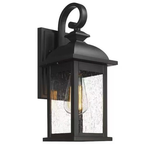 JAZAVA 21.3 Large Exterior in. Black Outdoor Hardwired Wall Lantern Sconce - Lot 537