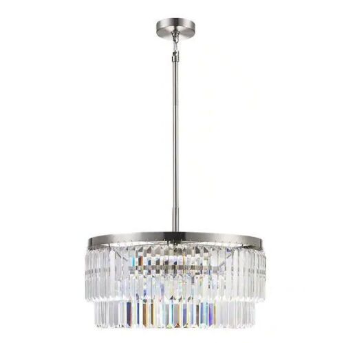 Home Decorators Collection Winthrop 3-Light Modern Brushed Nickel Chandelier Light Fixture with Hanging Crystal Shade - Lot 538