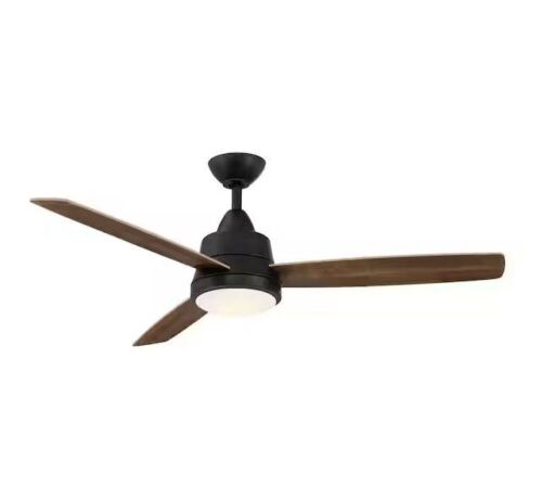 Hampton Bay Caprice 52 in. Integrated LED Indoor Matte Black Ceiling Fan with Light Kit and Remote Control - Lot 621