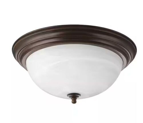 Progress Lighting 15.25 in. 3-Light Antique Bronze Flush Mount with Alabaster Glass - Lot 625