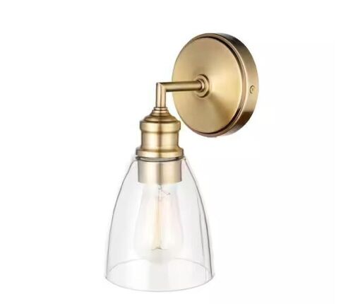 Globe Electric Molly 1-Light Matte Brass Plug-In or Hardwire Wall Sconce with Clear Glass Shade - Lot 627