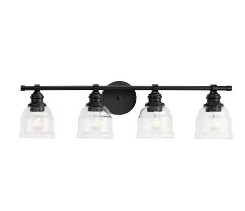Progress Lighting Ambrose 23.5 in. 4-Light Matte Black with Clear Glass Shades New Traditional Bath Vanity Light - Lot 630