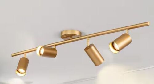 LLHZSY 39.4 in. 4-Light Modern Gold Track Lighting Kit with Rotating Heads and Flush Mount Light - Lot 944