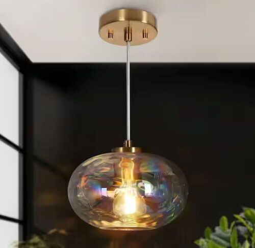 LNC Chrysaorican 1-Light Plating Brass Globe Pendant Light with Iridescent Glass Shade  - Lot 946