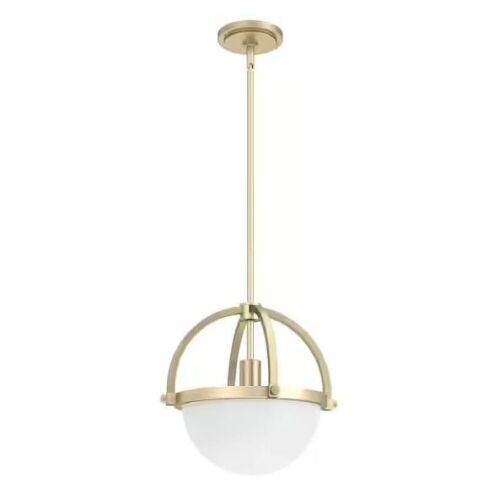 Hunter Wedgefield 1-Light Alturas Gold Island Pendant Light with Frosted Cased White Glass Shade  - Lot 947