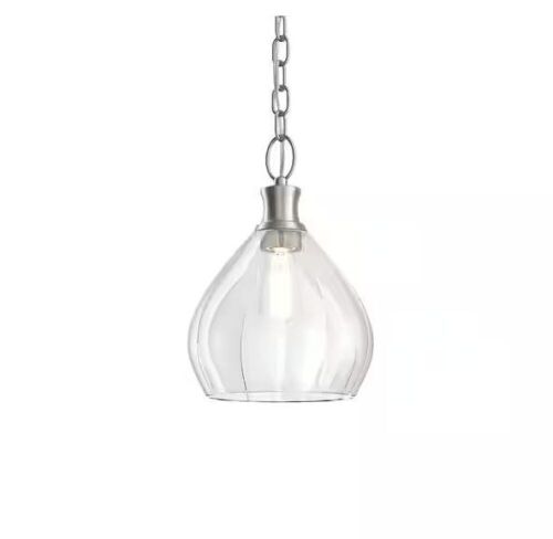 KICHLER Merriam 8 in. 1-Light Brushed Nickel Farmhouse Shaded Kitchen Pendant Hanging Light with Clear Glass - Lot 948