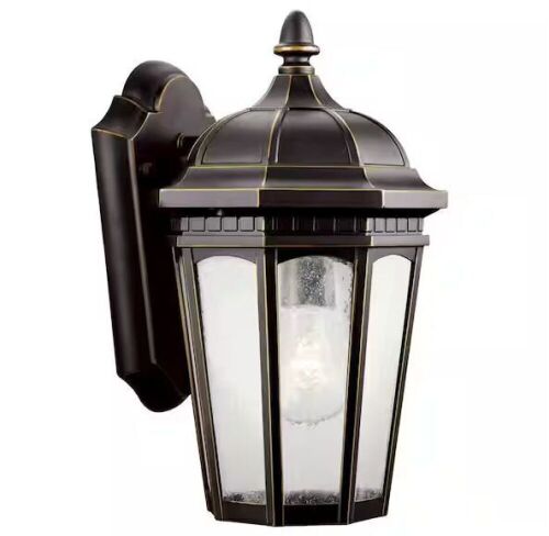 KICHLER Courtyard 11 in. 1-Light Rubbed Bronze Outdoor Hardwired Wall Lantern Sconce - Lot 949
