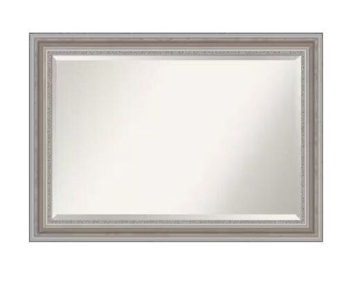 Amanti Art Medium Rectangle Antique Silver Metallic Beveled Glass Modern Mirror, 29.5 in. H x 41.5 in. W - Lot 428
