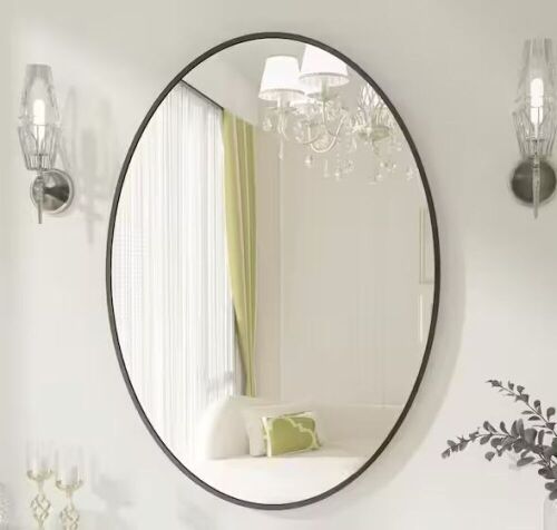 XRAMFY 24 in. x 36 in. Oval Black Classic Aluminum Alloy Framed Wall Mirror - Lot 433