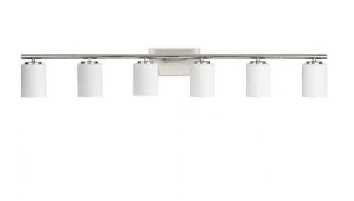 Progress Lighting Replay Collection 48 in. 6-Light Brushed Nickel Vanity Light with Etched White Glass Shades - Lot 520