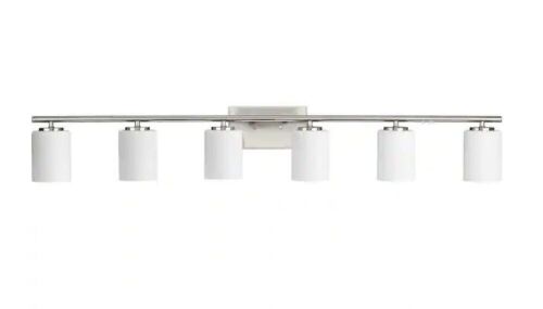 Progress Lighting Replay Collection 48 in. 6-Light Brushed Nickel Vanity Light with Etched White Glass Shades - Lot 521