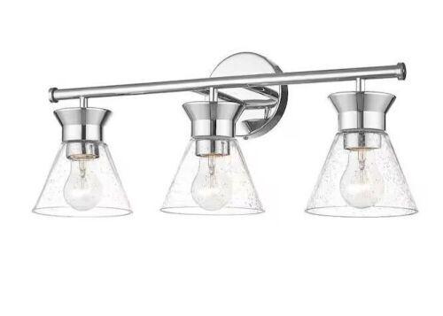 22 in. 3 Light Chrome Vanity Light with Seeded Glass Shade - Lot 1140