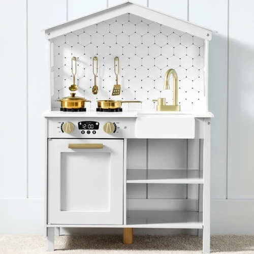 Pretend Play Wooden Farmhouse Kitchen Set w/ Storage, 5 Accessories - Lot 7422