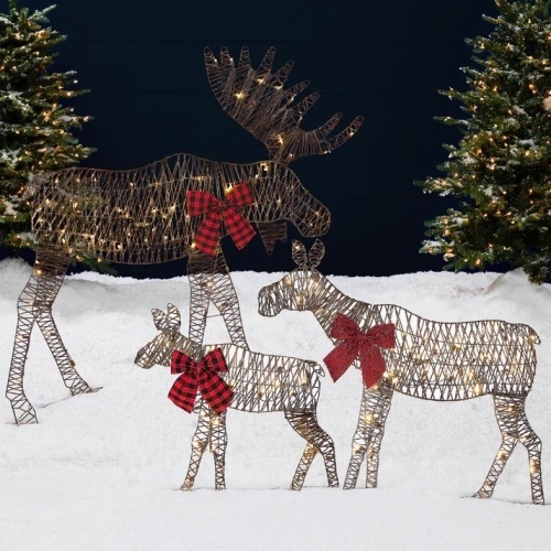 3-Piece Lighted 2D Christmas Moose Set Outdoor Decor w/ 195 LED Lights - 4ft - Lot 7445