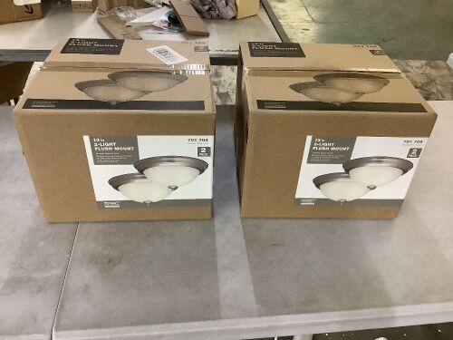 Lot of (2) Commercial Electric 13 in. 2-Light Brushed Nickel Flush Mount with Frosted Glass Shade, 2-Pack - Lot 162