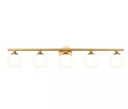 Neoma 38.25 in. 5 Light Modern Gold Vanity Light with Opal Etched Glass Shade - Lot 164