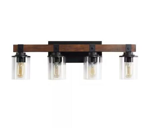 Farmhouse 4-Light Walnut and Black Wall Sconce Vanity Light - Lot 167
