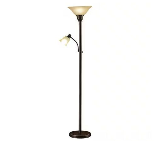 Cresswell 71 in. Oil Rubbed Bronze Torchiere Floor Lamp with Adjustable Reading Light - Lot 171