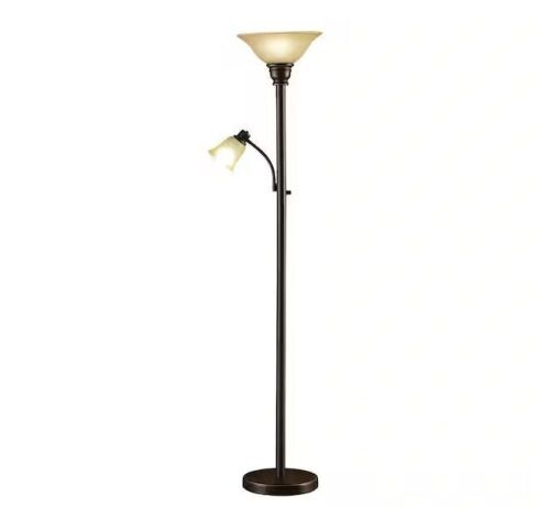 Cresswell 71 in. Oil Rubbed Bronze Torchiere Floor Lamp with Adjustable Reading Light - Lot 172