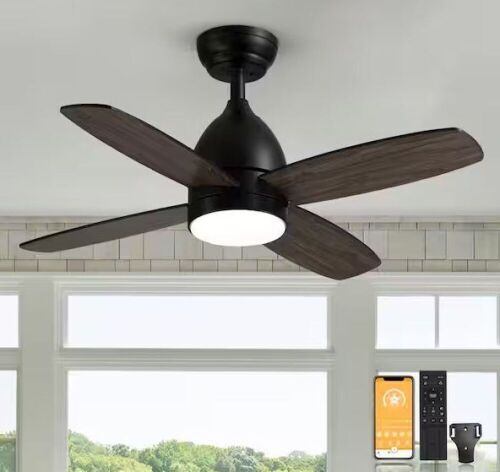 ANTOINE 36 in. Dimmable LED Indoor Black Ceiling Fan with Remote Walnut Color Blades - Lot 177