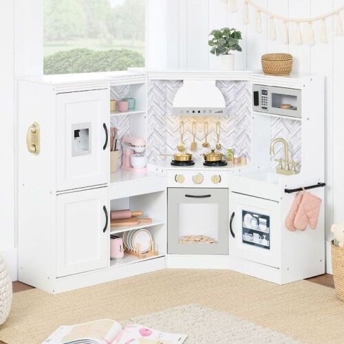 Pretend Play Corner Kitchen Wooden Toy Set for Kids w/ Lights, Sounds - Lot 190