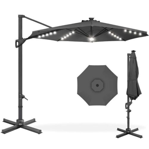 360-Degree Solar LED Cantilever Offset Patio Umbrella w/ Tilt - 10ft - Lot 196