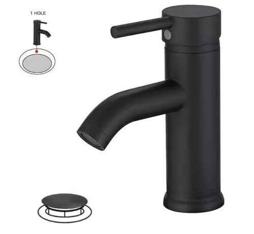 BWE Single Hole Single-Handle Bathroom Faucet With Pop Up Drain in Matte Black - Lot 315