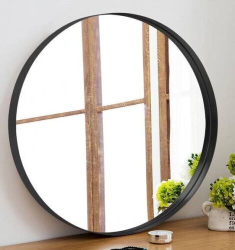 32 in. H x 32 in. W Round Deep Framed Mirror Aluminum Alloy Black Wall Mirror  - Lot 390