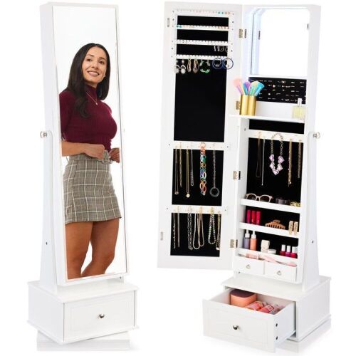 360 Swivel Mirrored Jewelry Cabinet Armoire w/ LED Lights, Mirror - Lot 491