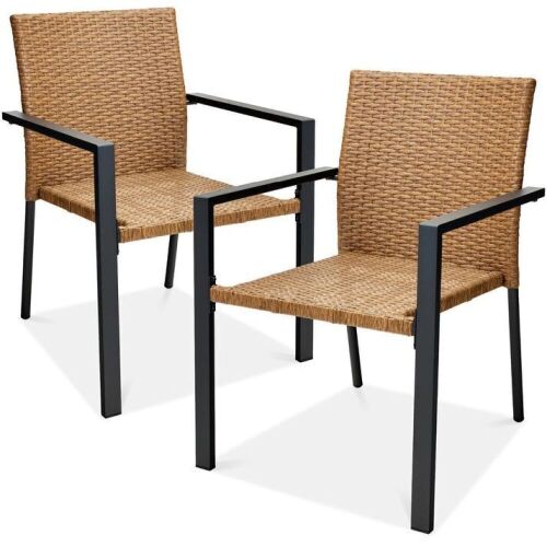 Set of 2 Stackable Wicker Chairs w/ Armrests, Steel Accent Furniture - Lot 792