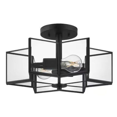 Home Decorators Collection Malena 14.25 in. 2-Light Matte Black Semi-Flush Mount - Lot 266