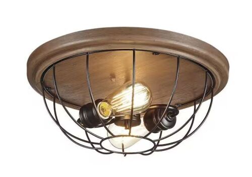 Lot of (2) Home Decorators Collection Keaton Collection 15-3/4 in. Bronze Industrial 2-Light Bedroom Flush Mount Light with Open Cage Frame - Lot 271