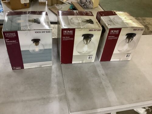 Lot of (3) Home Decorators Collection Evelyn 8 in. 1-Light Modern Industrial Bronze Flush Mount Ceiling Light with Clear Glass Shade - Lot 145