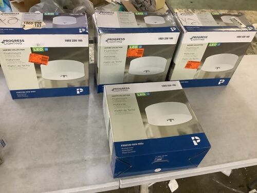 Lot of (4) Progress Lighting Inspire Collection 13 in. Transitional Brushed Nickel LED Bedroom Drum Shade Ceiling Light with White Linen Shade - Lot 272