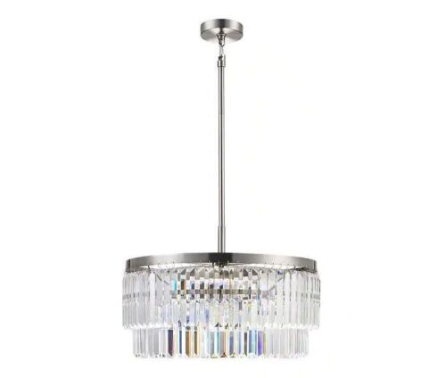 Home Decorators Collection Winthrop 3-Light Modern Brushed Nickel Chandelier Light Fixture with Hanging Crystal Shade - Lot 446