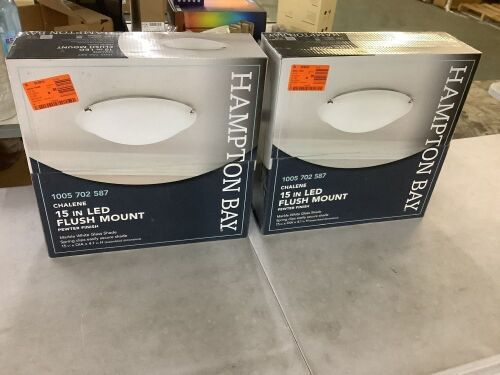 Lot of (2) Hampton Bay Chalene 15 in. 1-Light Pewter Clip Integrated LED Flush Mount - Lot 859
