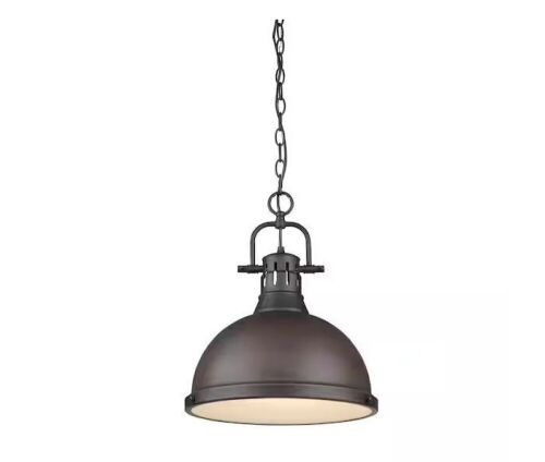 Golden Lighting Duncan 1-Light Rubbed Bronze Pendant with Chain - Lot 132