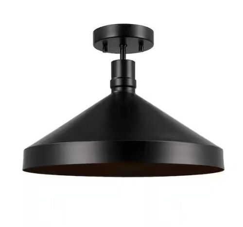 Lot of (2) Globe Electric 1-Light Matte Black Outdoor Flush Mount Light with Metal Black Shade - Lot 348