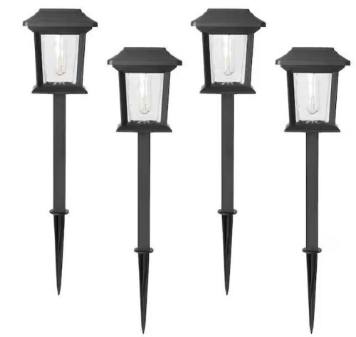Hampton Bay Solar 15 Lumens Black Outdoor Integrated LED Path Light, 4-Pack - Lot 765