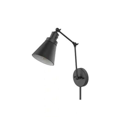 Hampton Bay 1-Light Black Plug-In/Hardwired Swing Arm Wall Lamp with 6 ft. Fabric Cord - Lot 775
