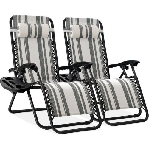 Set of 2 Adjustable Zero Gravity Patio Chair Recliners w/ Cup Holders - Lot 620